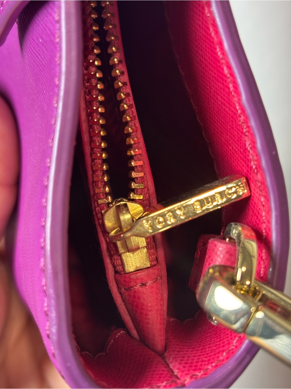 Tory Burch Purple Small Shoulder Bag Logo Detachable Chain Strap Zip Magnetic - Picture 3 of 7